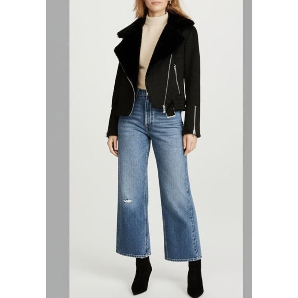 Haute Monde Black Faux Fur Waterfall Jacket With Zipper Details & Faux Suede L